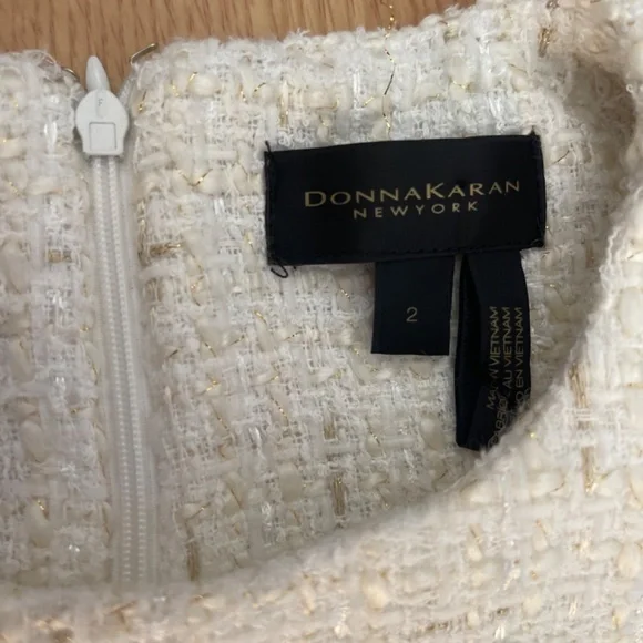 Donna Karan White and Gold Sleeveless Tweed Sheath Mini Dress Size 2 - Picture 9 of 13